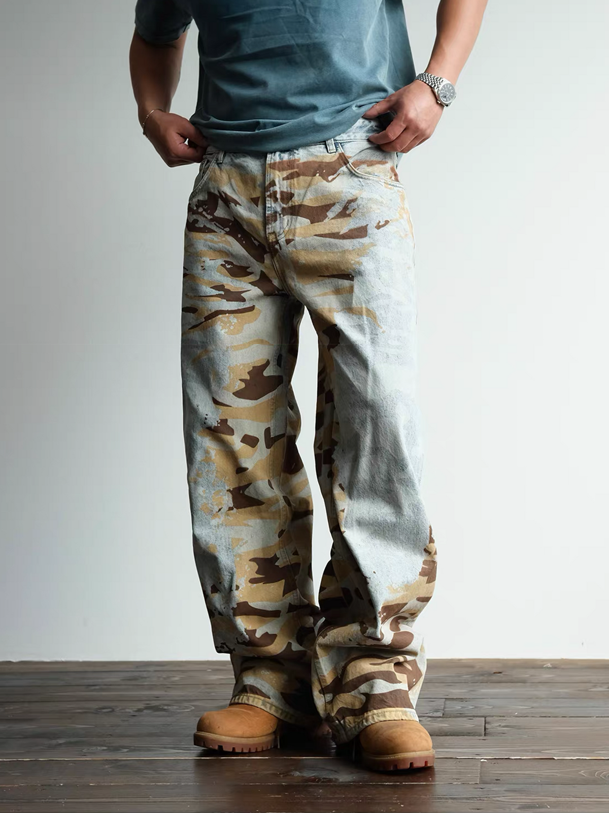 Washed Camouflage Straight Leg Jeans - product view 5