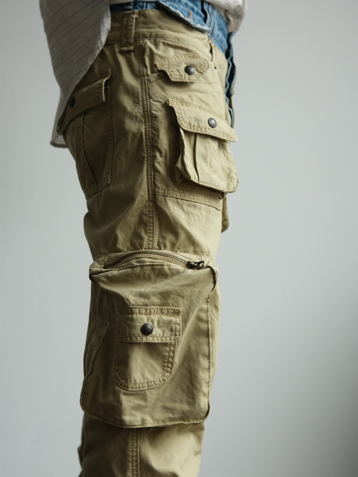 Denim Waistband Zip Hem Cargo Pants - detail or styled view 14