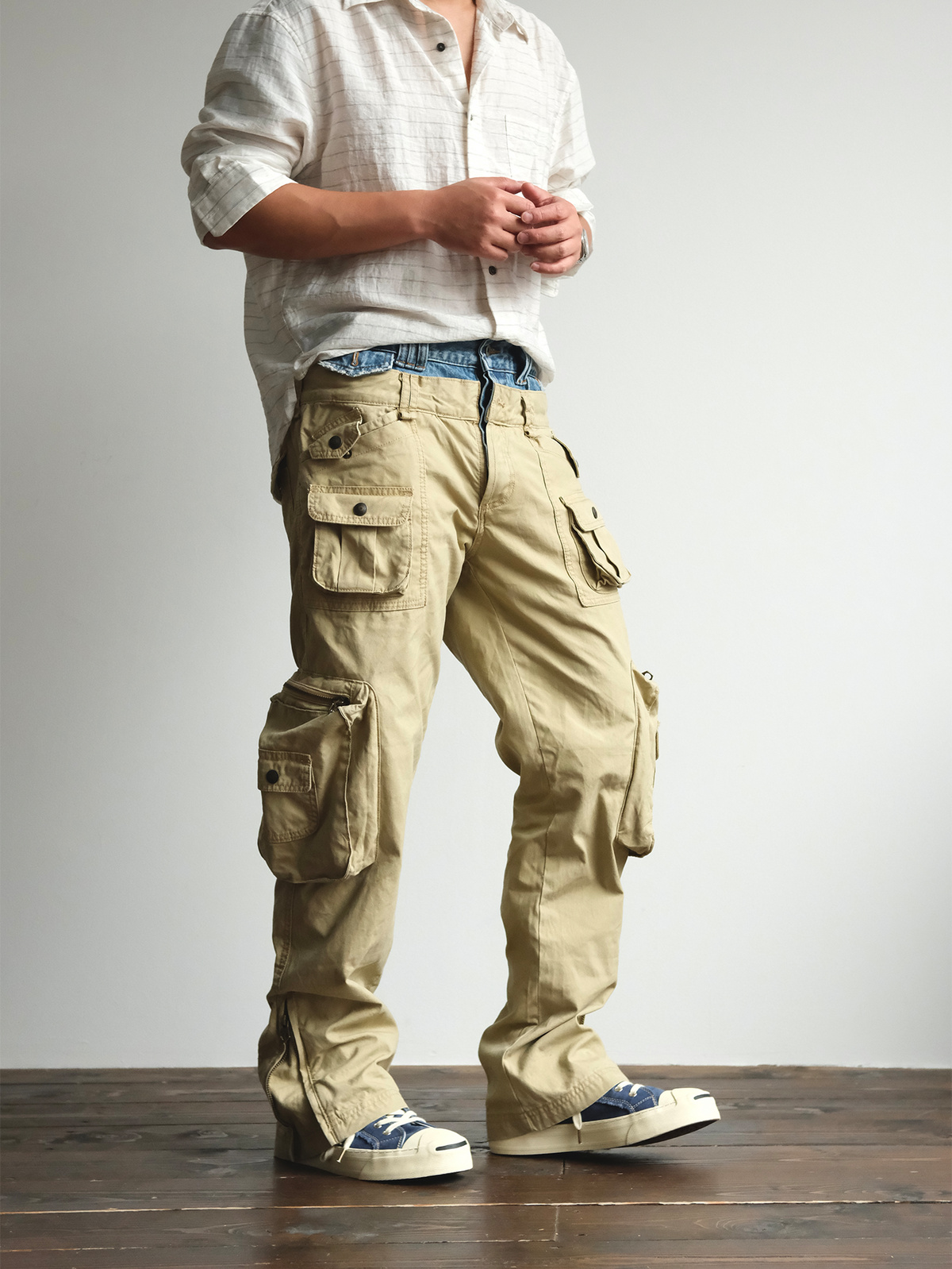 Denim Waistband Zip Hem Cargo Pants - detail or styled view 4