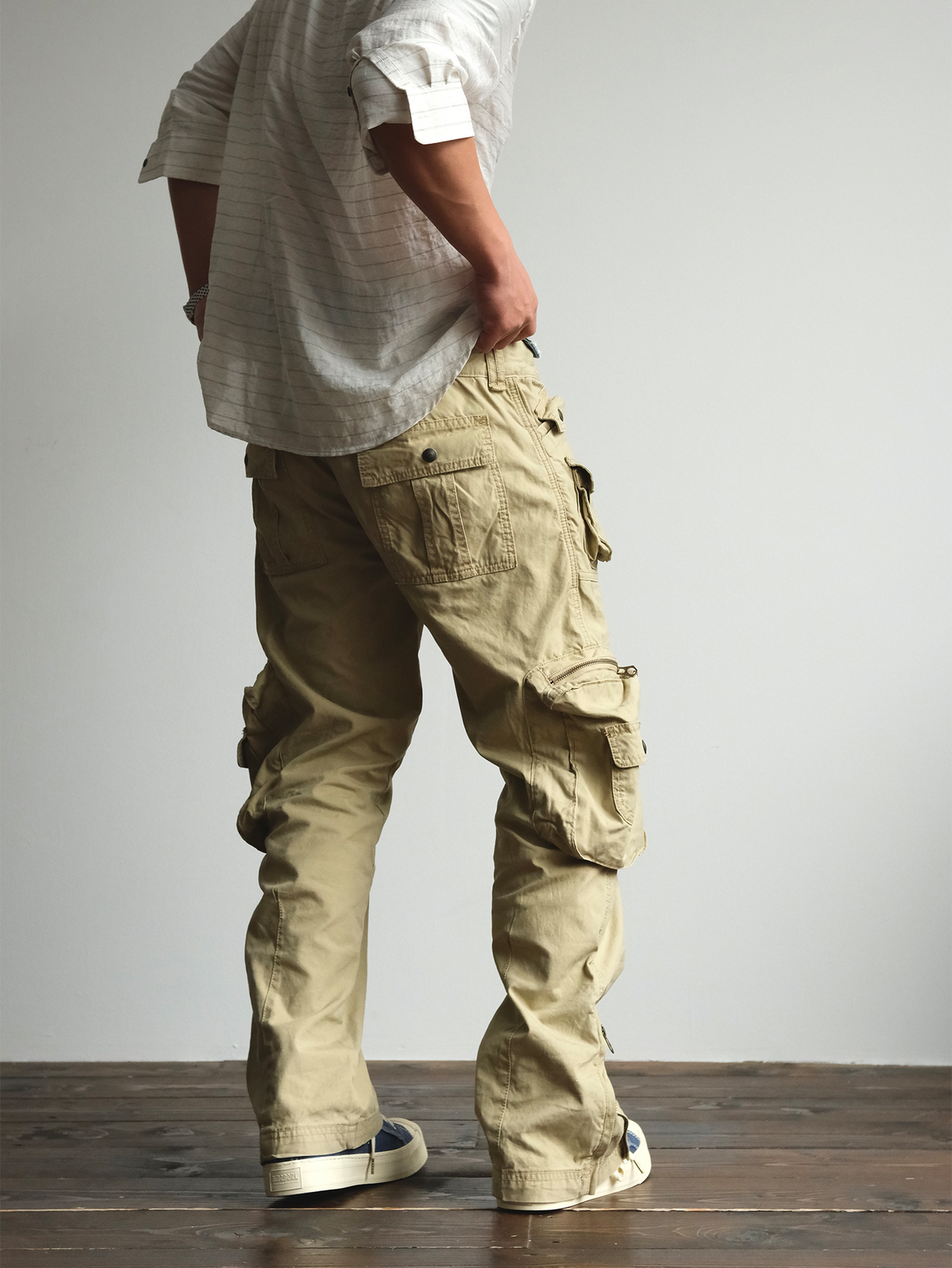 Denim Waistband Zip Hem Cargo Pants - detail or styled view 6