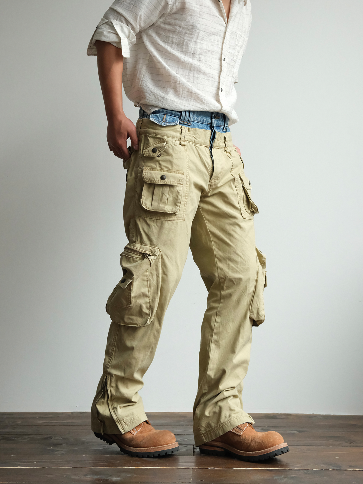Denim Waistband Zip Hem Cargo Pants - detail or styled view 8