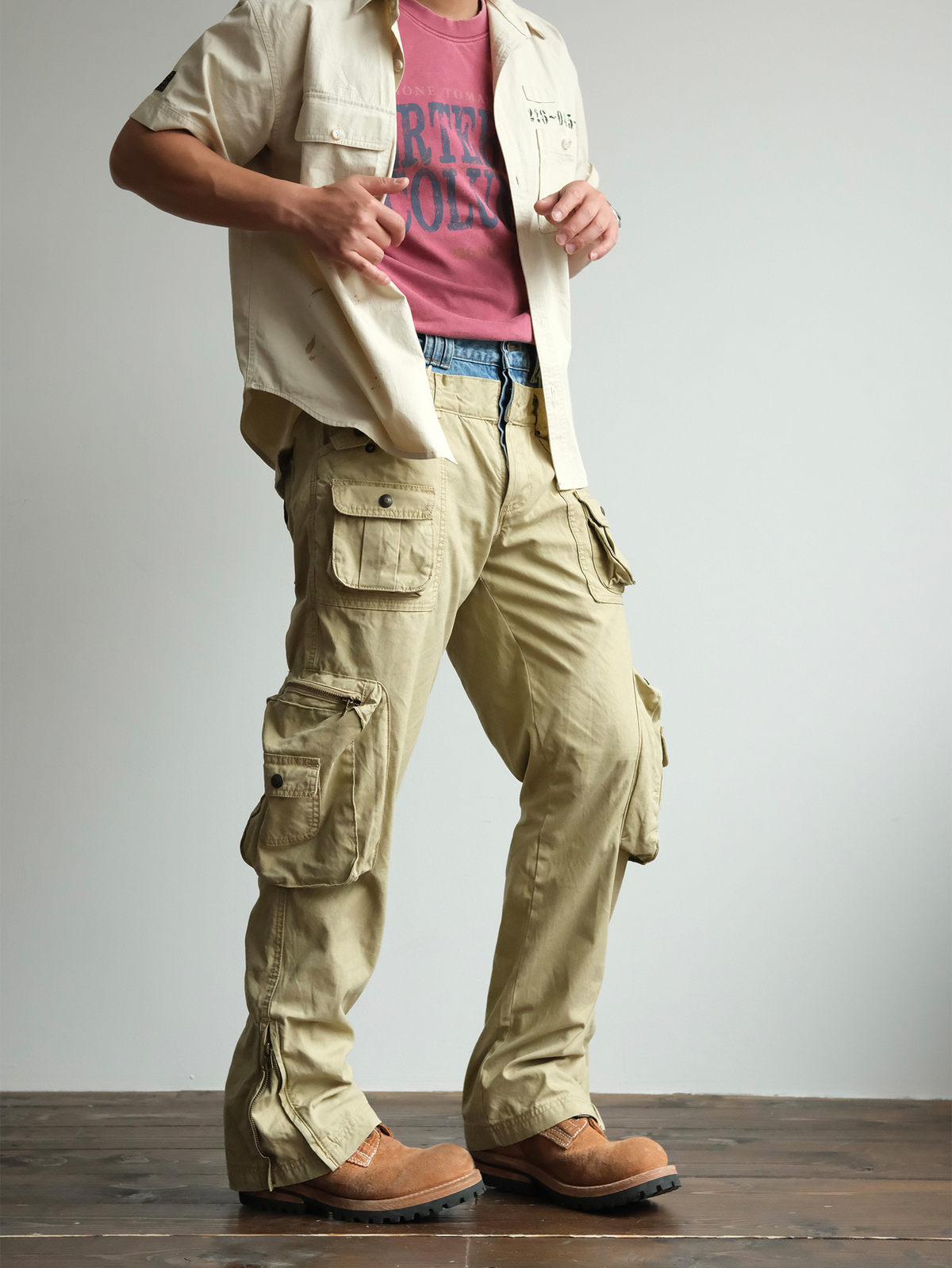 Denim Waistband Zip Hem Cargo Pants - detail or styled view 9