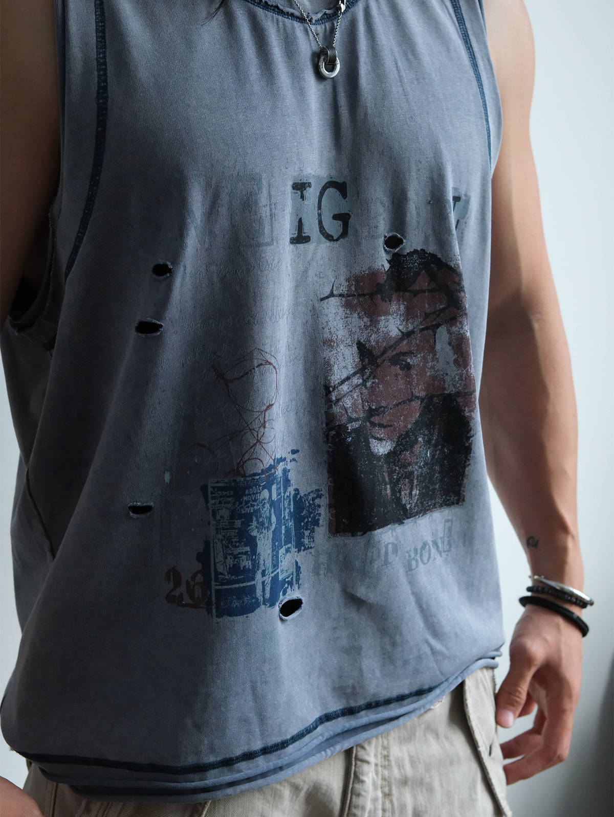 Raw Edge Distressed Graphic Tank - product view 24