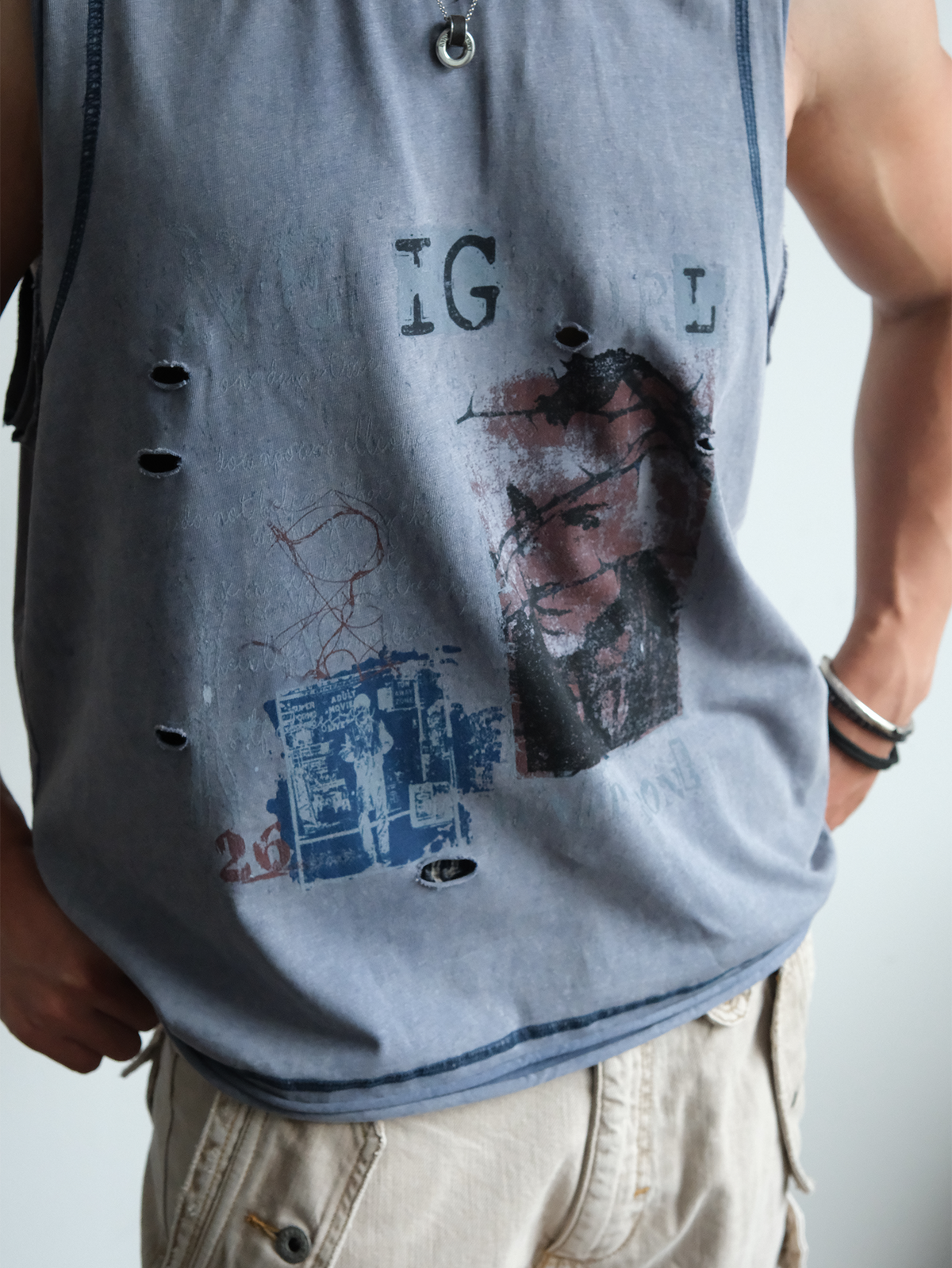 Raw Edge Distressed Graphic Tank - product view 21