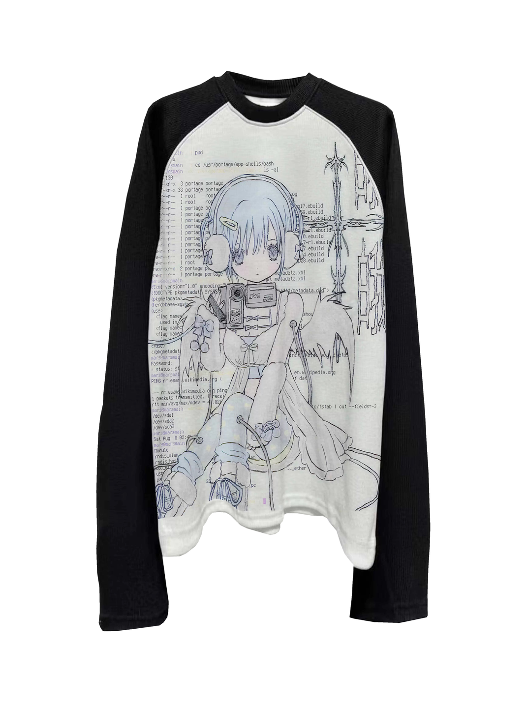 Anime Collage Contrast-Sleeve Raglan Tee — view 1