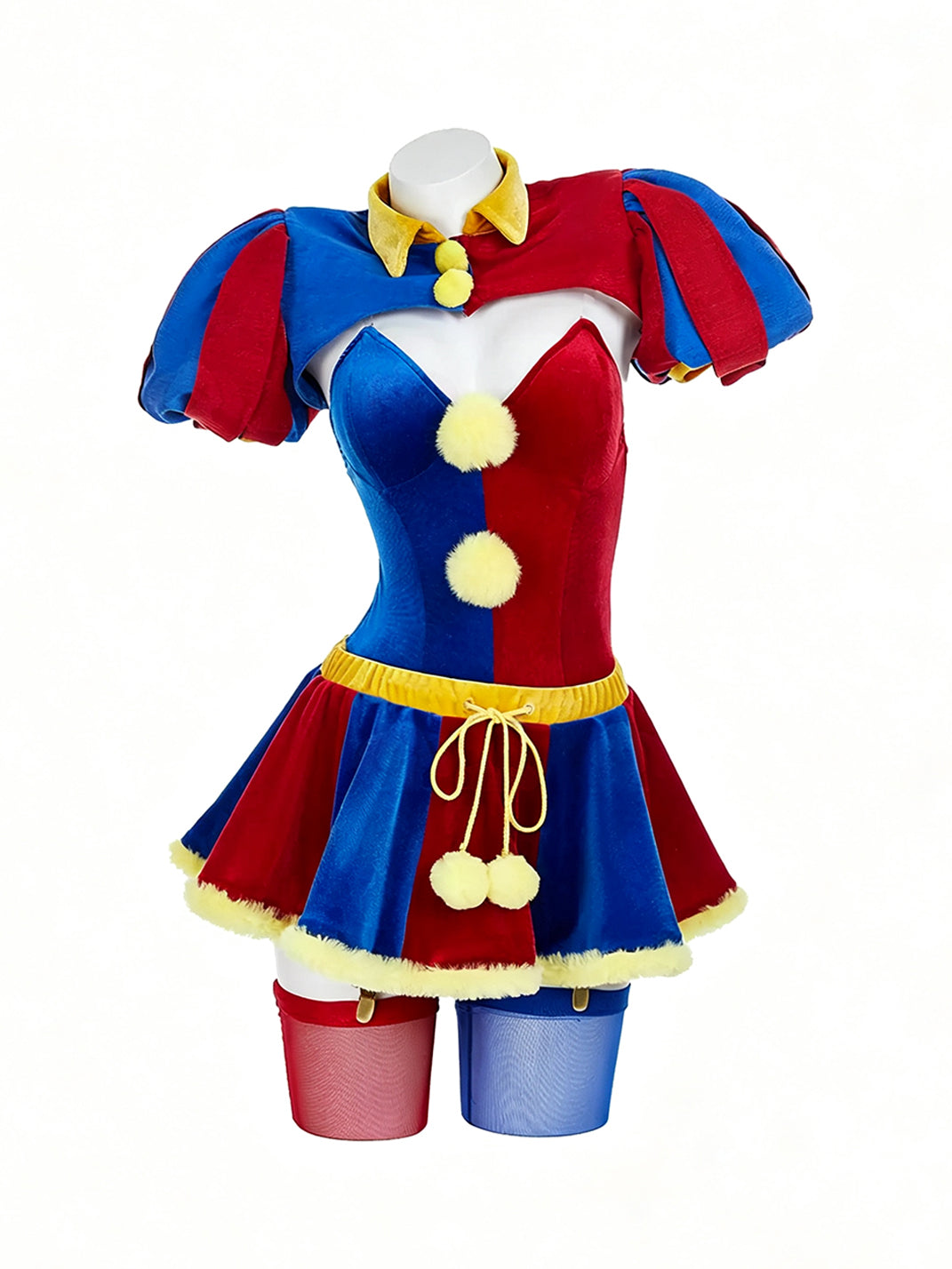 Red and Blue Pom-Pom Jester Costume Set — view 1