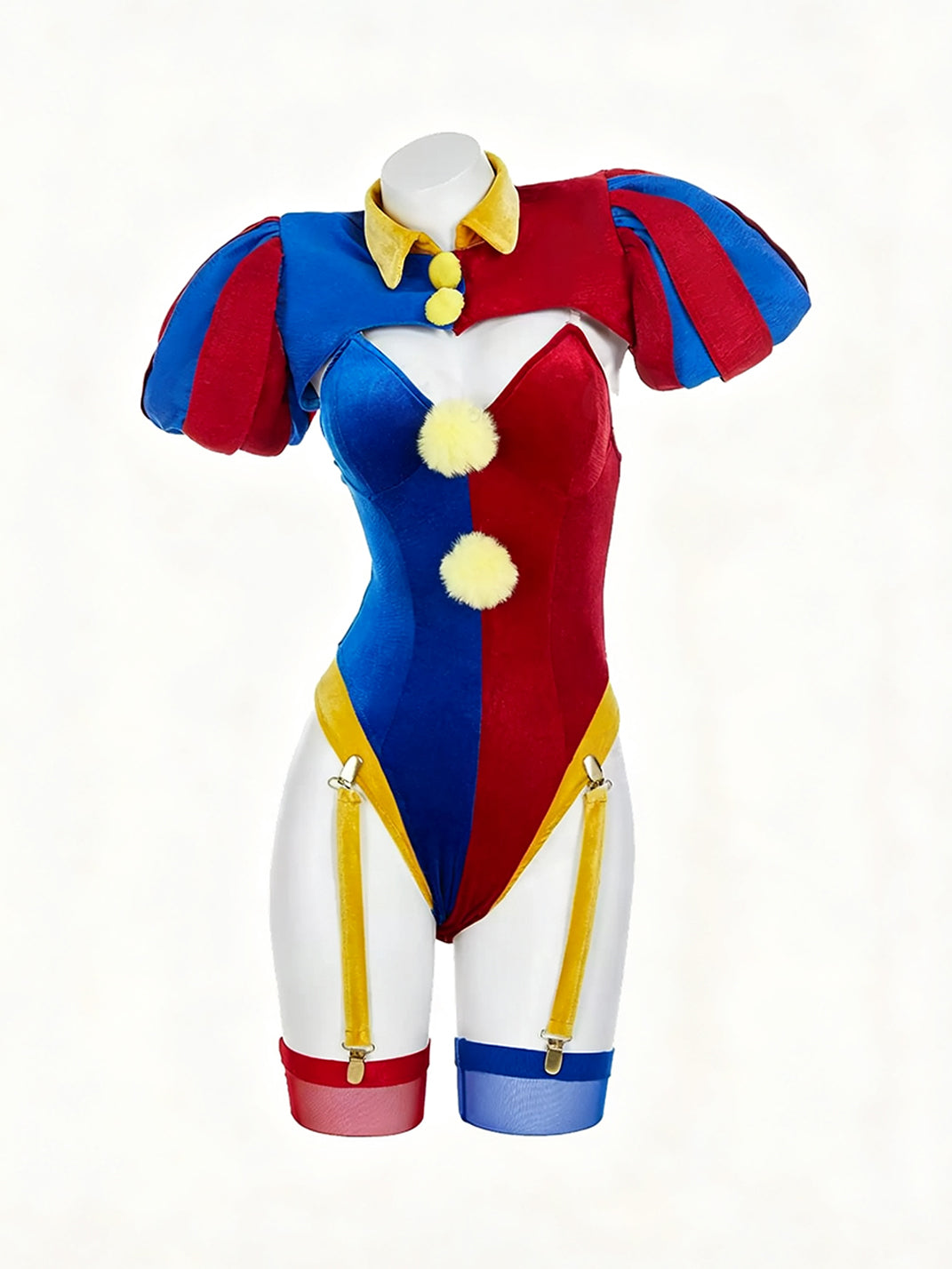 Red and Blue Pom-Pom Jester Costume Set — view 2
