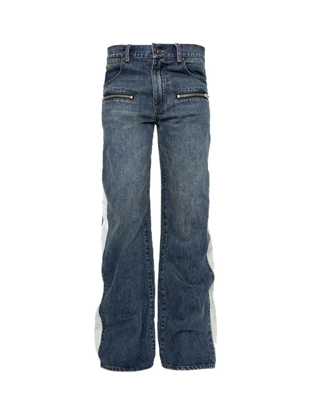 White Side-Stripe Washed Blue Jeans — view 1
