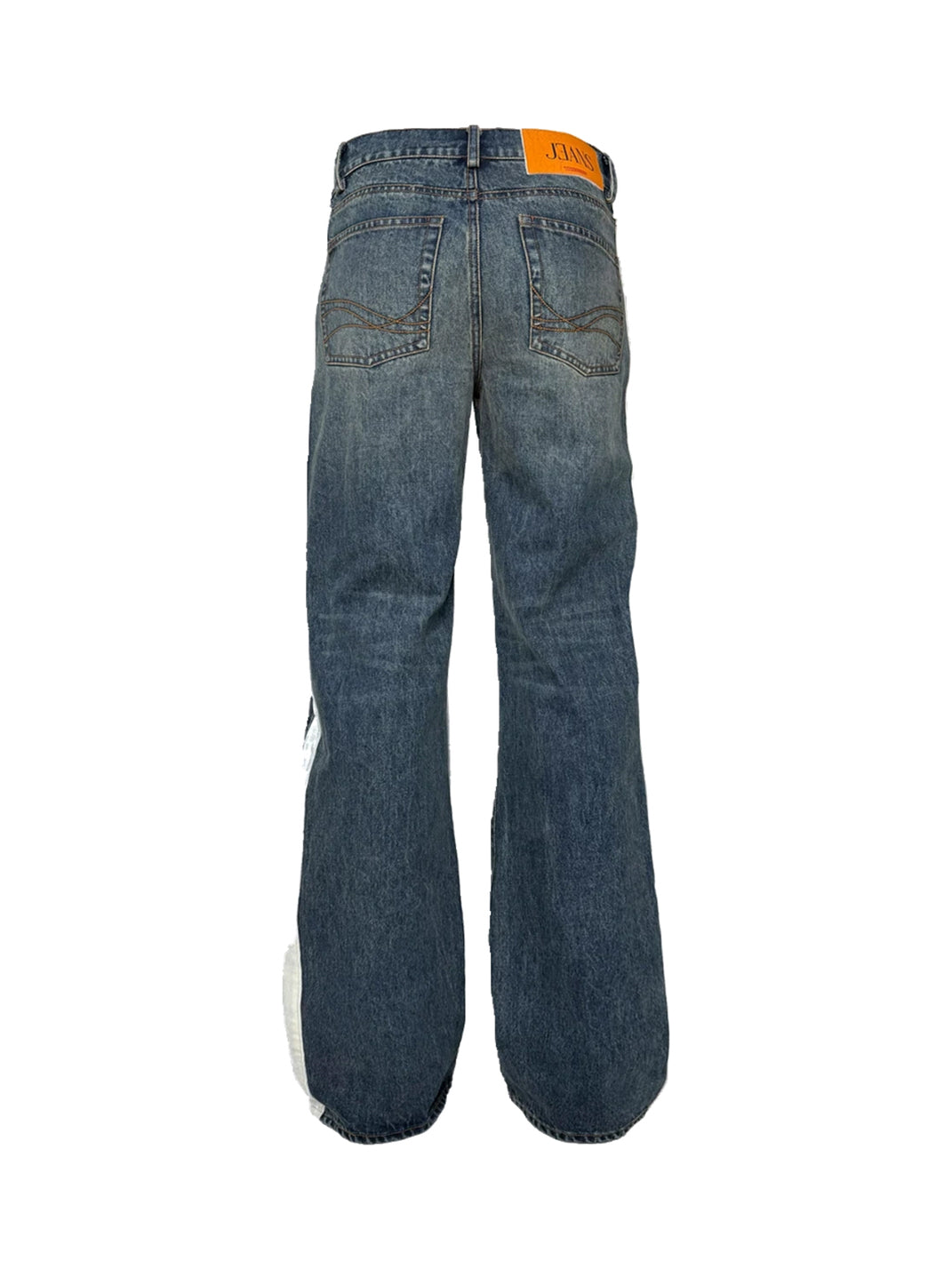 White Side-Stripe Washed Blue Jeans — view 6