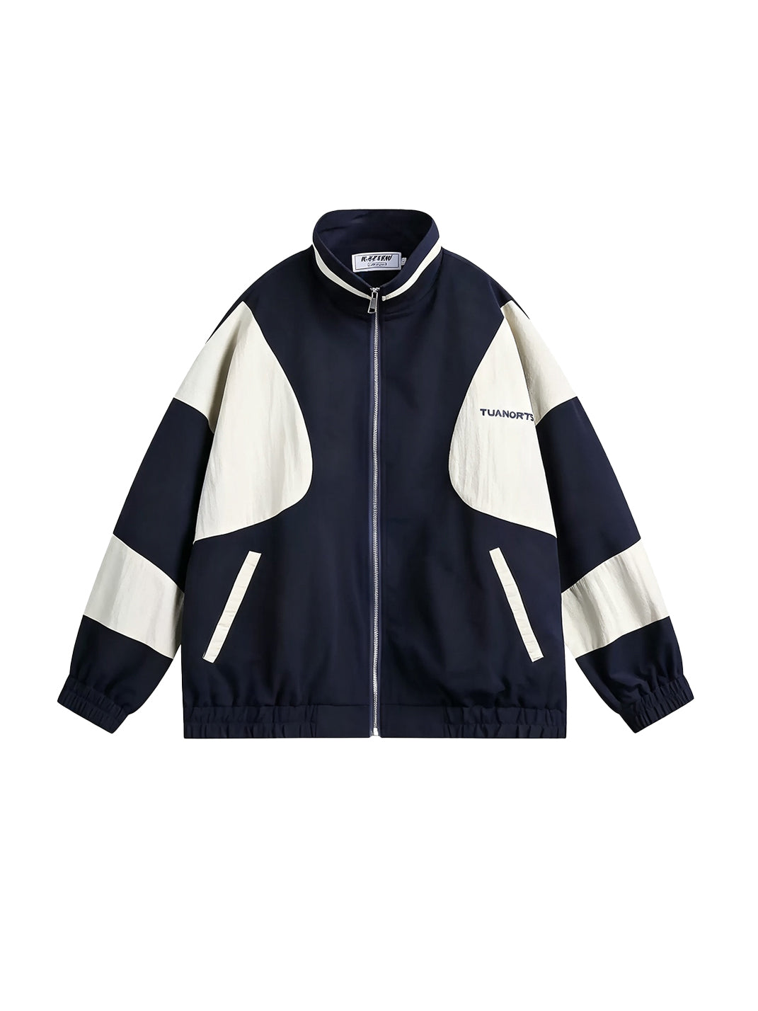 Curved Contrast Panel Stand Collar Jacket - product view 1
