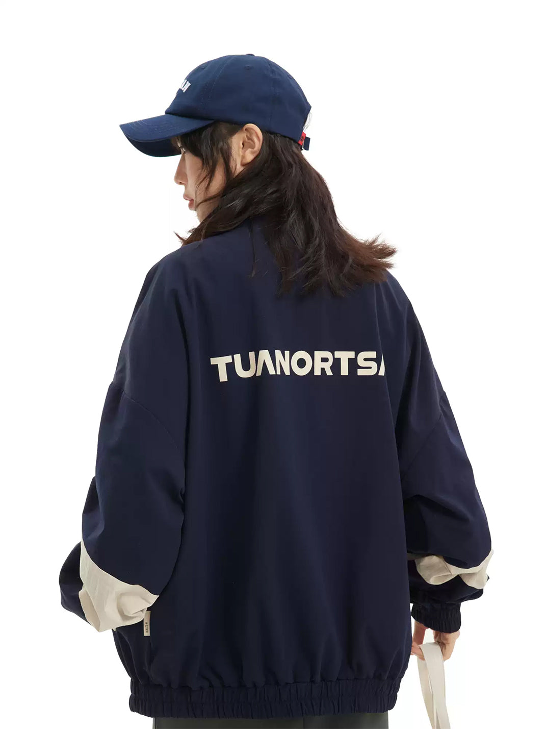 Curved Contrast Panel Stand Collar Jacket - product view 4