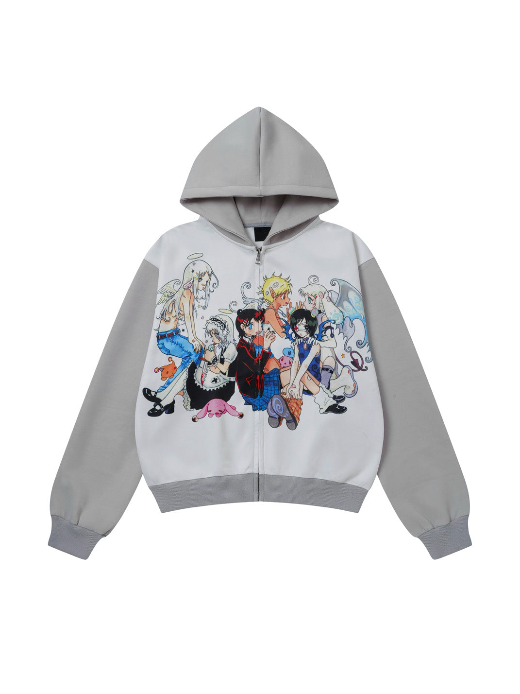 Cartoon Print Colorblock Hooded Zip Jacket - product view 1