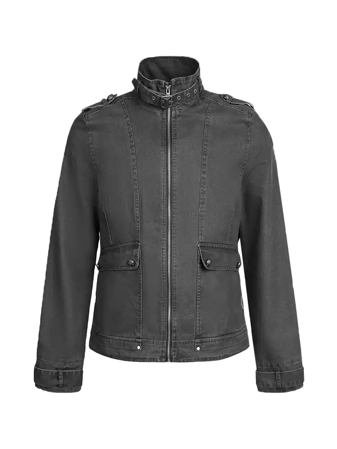 Charcoal Cotton Buckle Collar Rider Jacket - product view 1