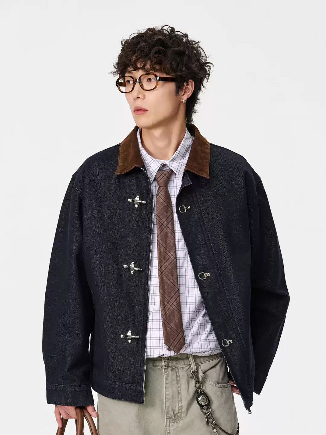 Corduroy Collar Hook Fastening Denim Jacket - product view 4