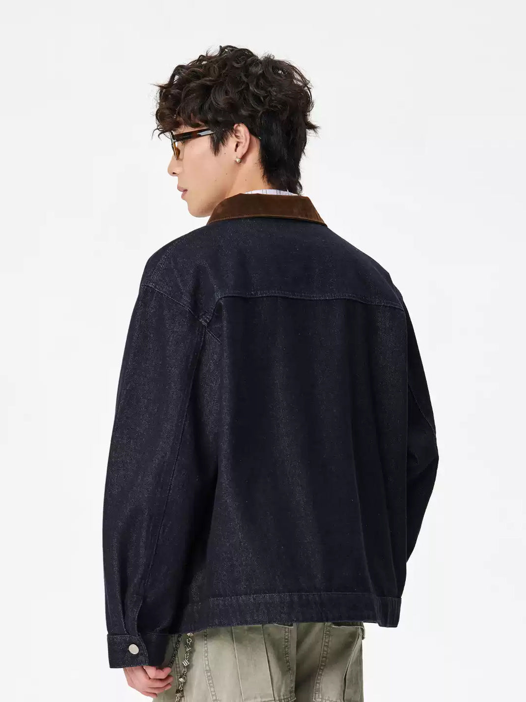 Corduroy Collar Hook Fastening Denim Jacket - product view 5