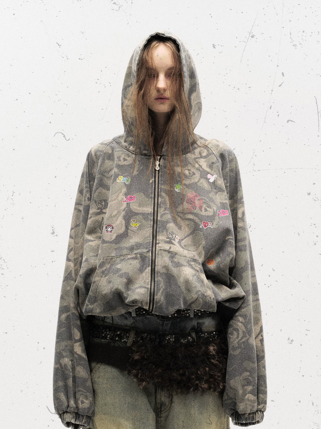 Graphic Camo Contrast Back Hooded Jacket - product view 2
