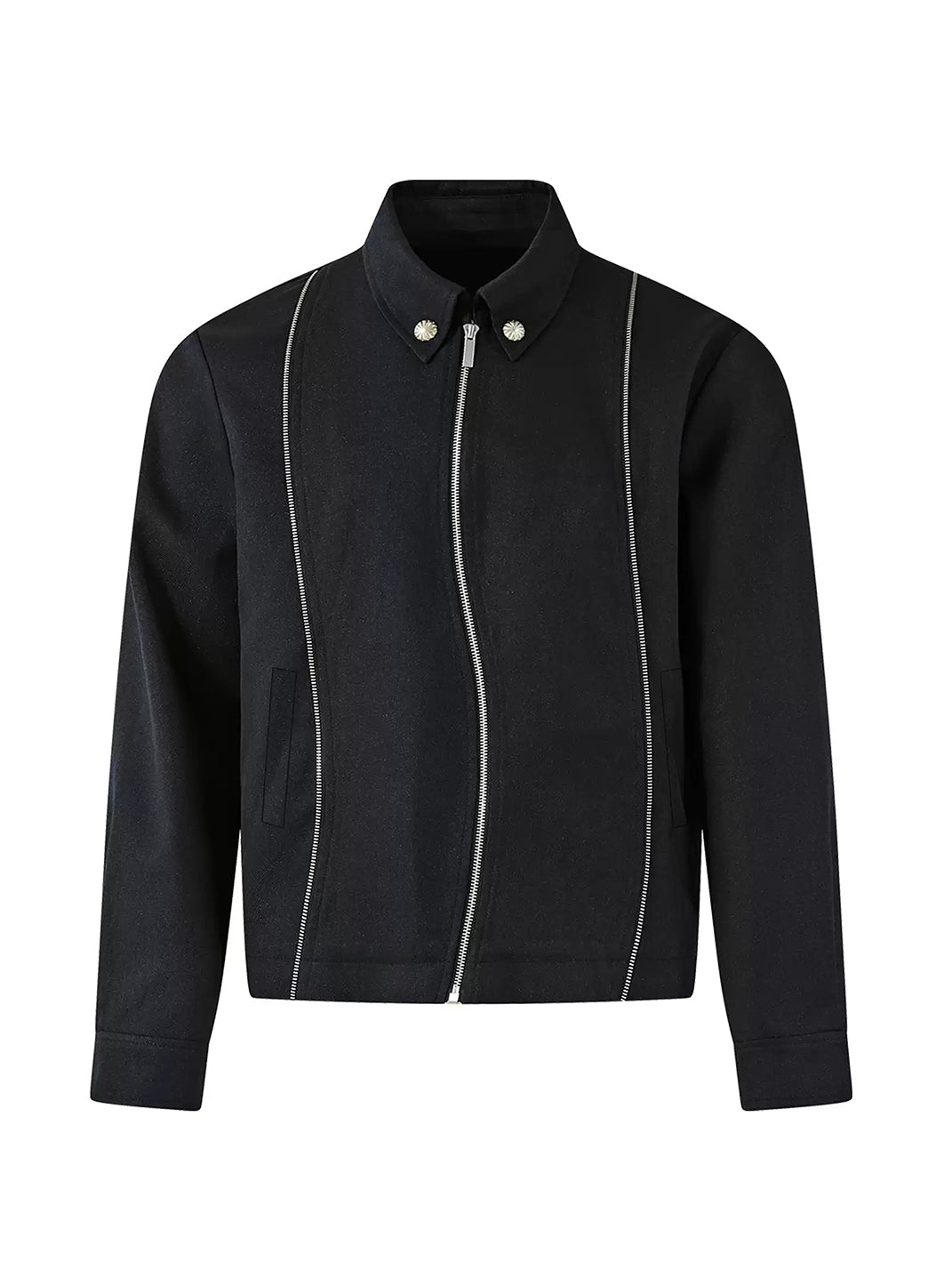Silver Trim Collared Cropped Black Jacket - product view 1