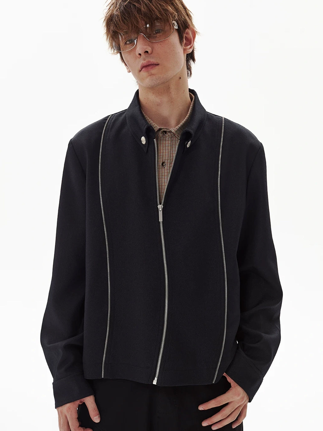 Silver Trim Collared Cropped Black Jacket - product view 4