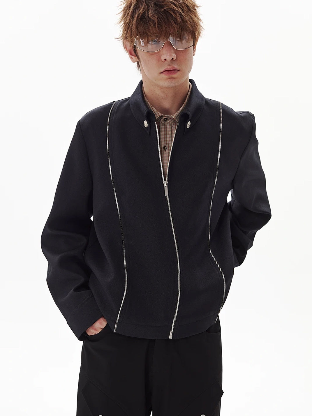 Silver Trim Collared Cropped Black Jacket - product view 5
