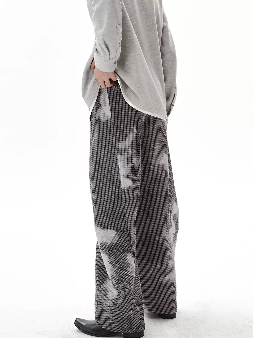 Cloud Print Curved Leg Check Trousers - product view 2
