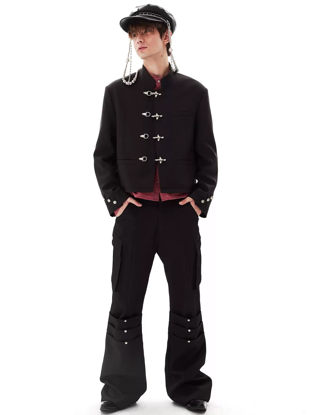 Black Rivet Knee Panel Cargo Flares - product view 1