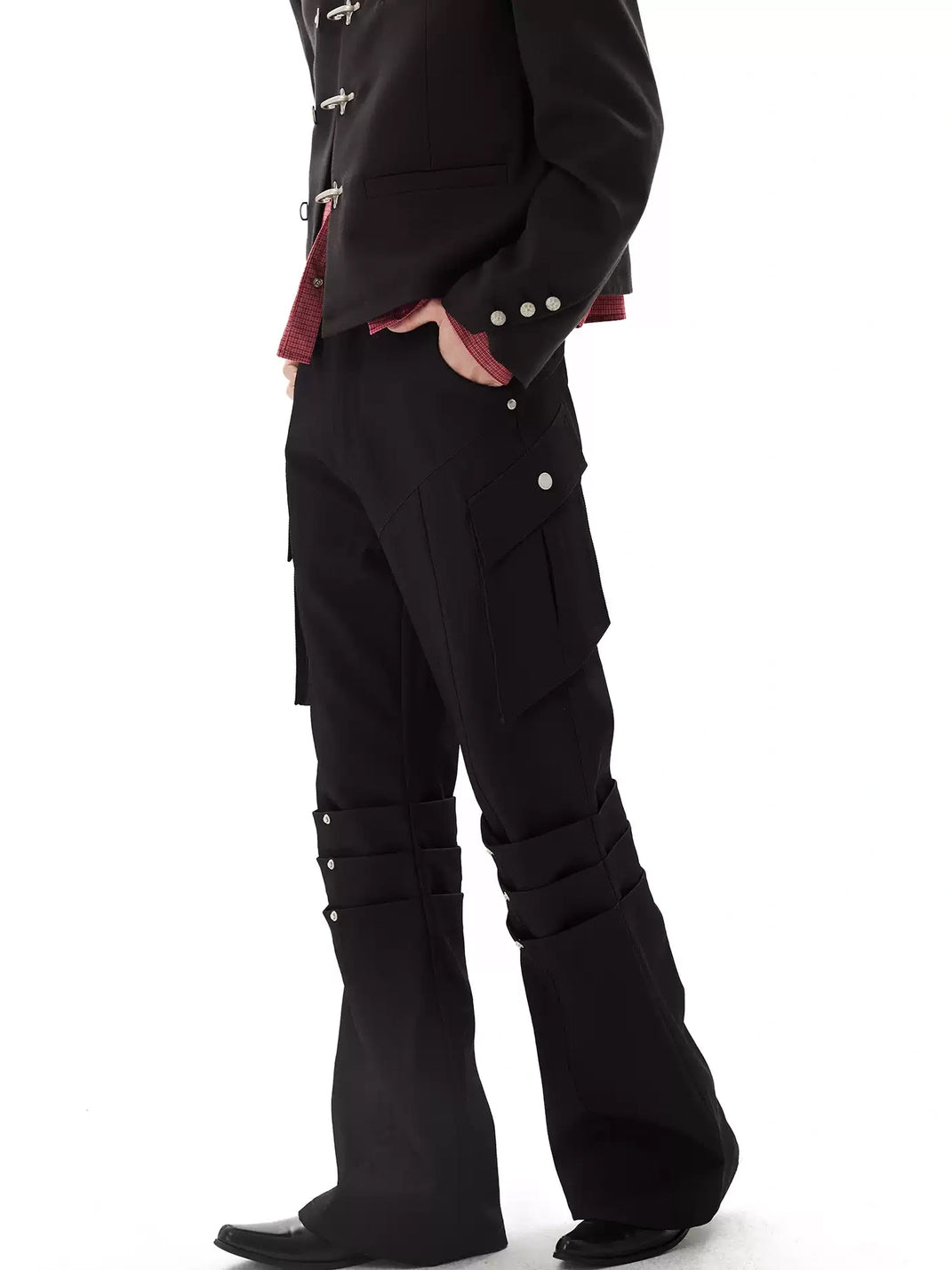 Black Rivet Knee Panel Cargo Flares - product view 3