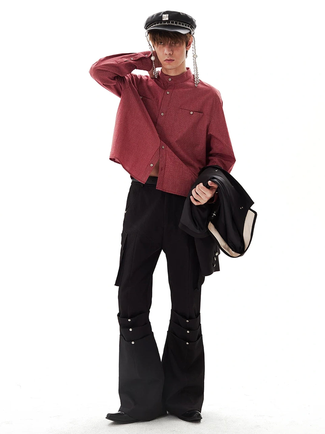 Black Rivet Knee Panel Cargo Flares - product view 5