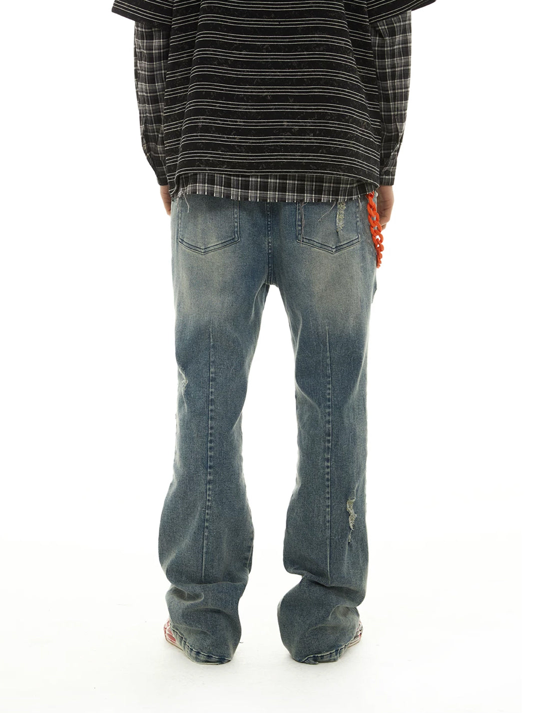 Star Waist Panelled Distressed Blue Flare Jeans - product view 3