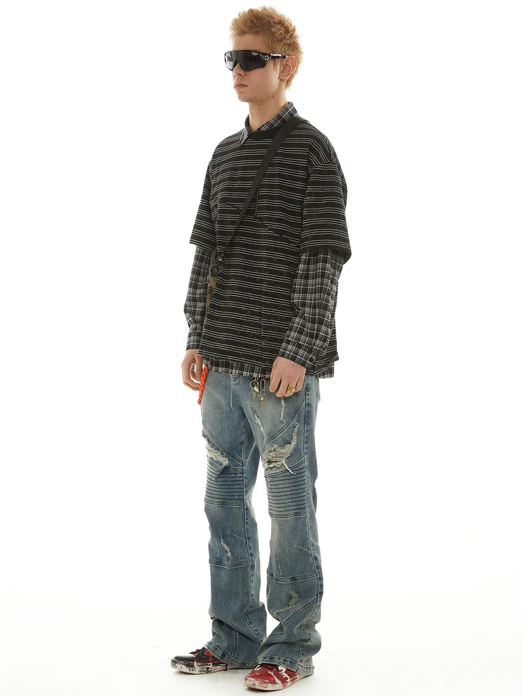 Star Waist Panelled Distressed Blue Flare Jeans - product view 5