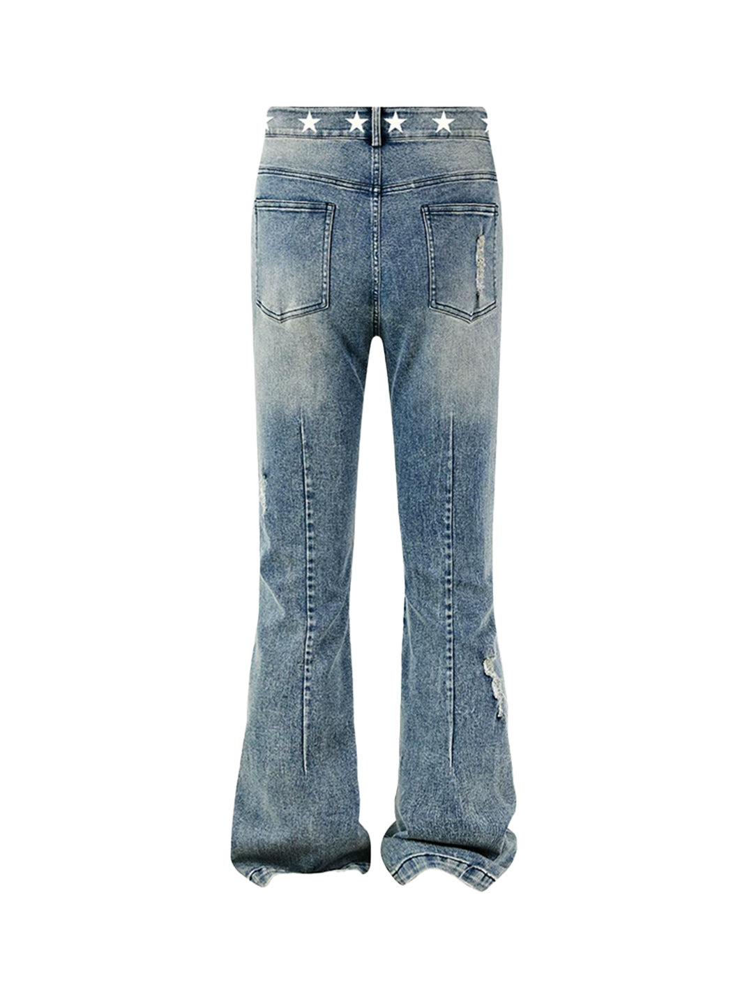 Star Waist Panelled Distressed Blue Flare Jeans - product view 8