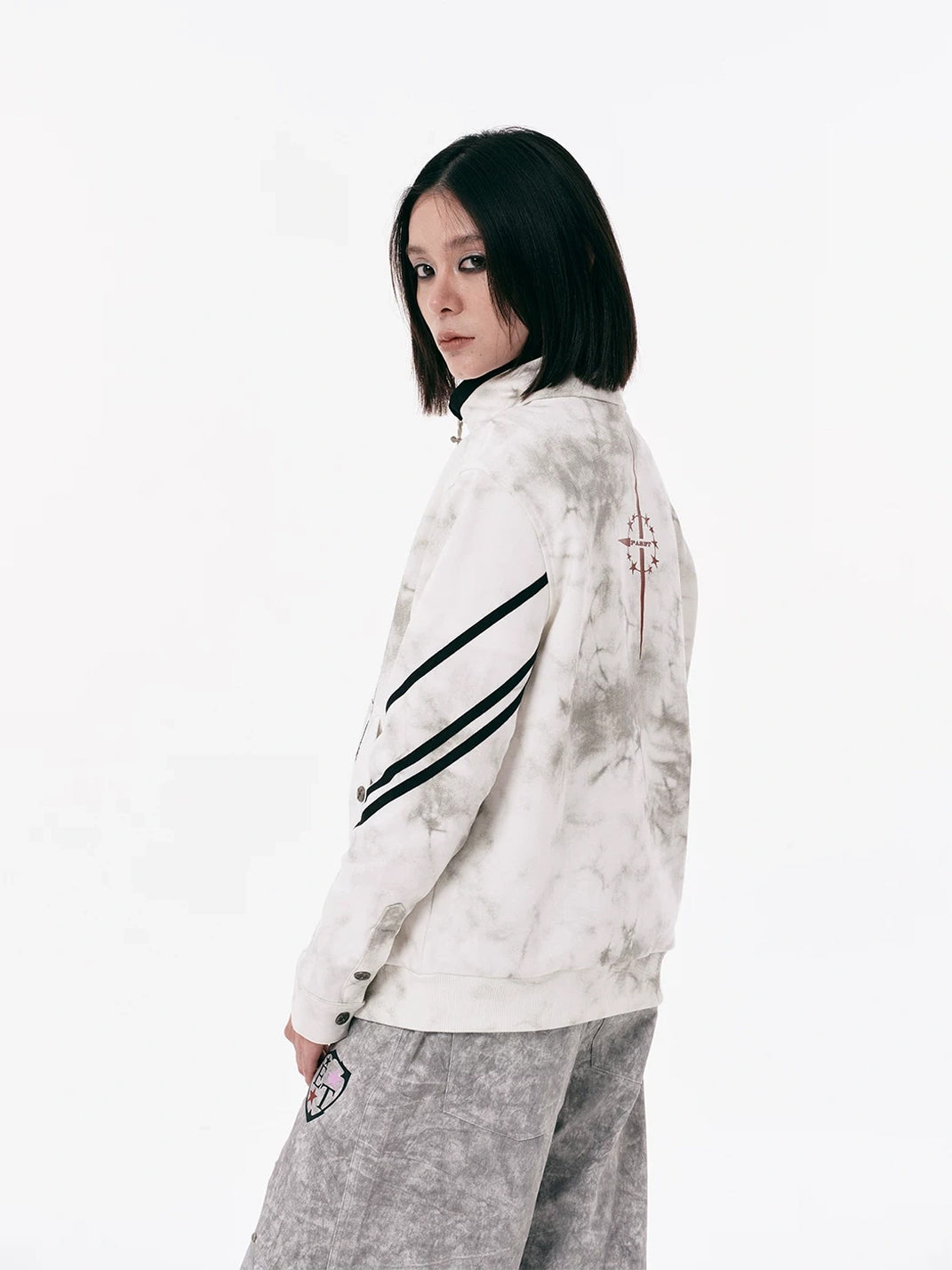 Washed Star Graphic Striped Sleeve Zip Jacket - product view 4