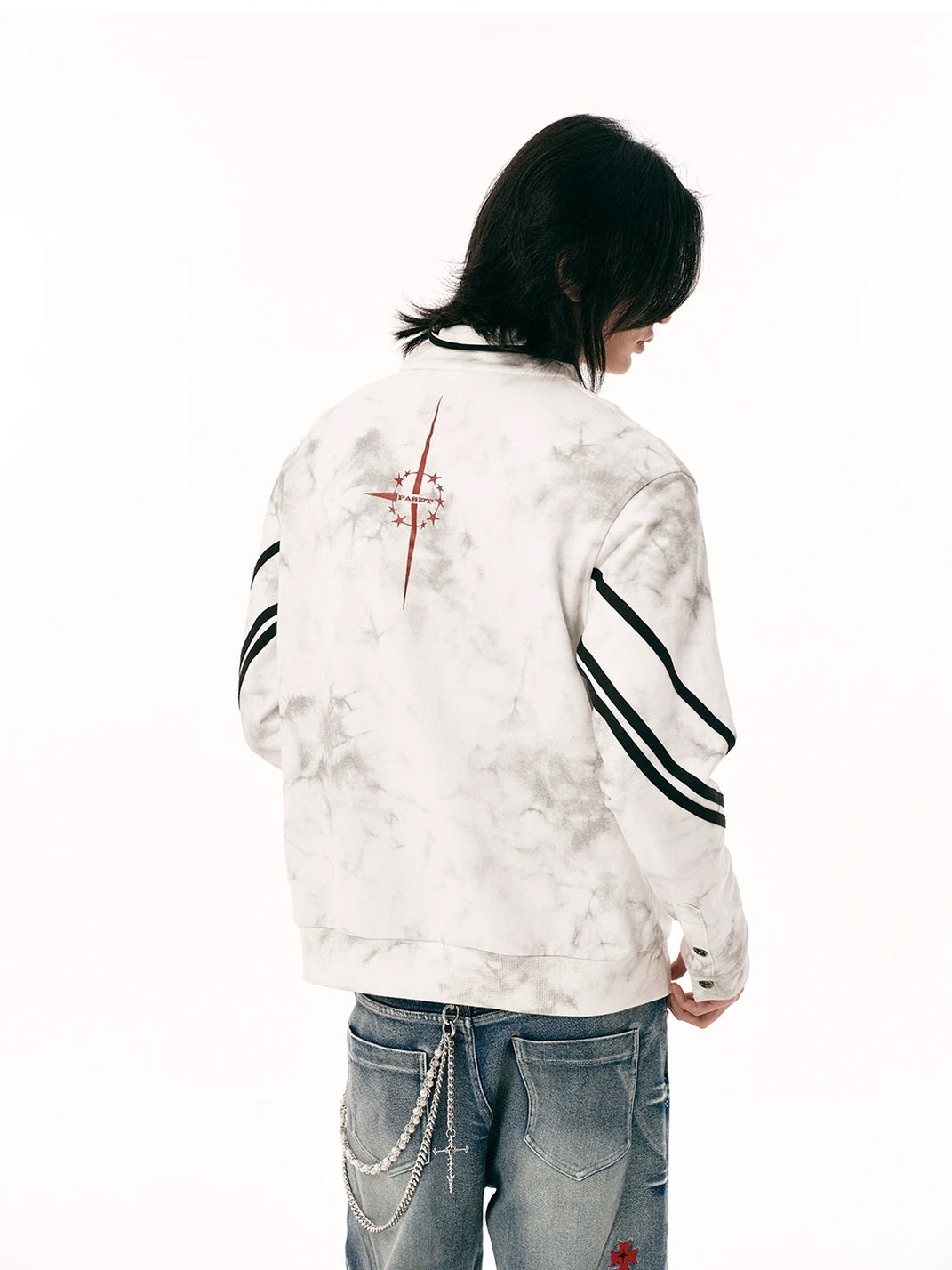 Washed Star Graphic Striped Sleeve Zip Jacket - product view 6