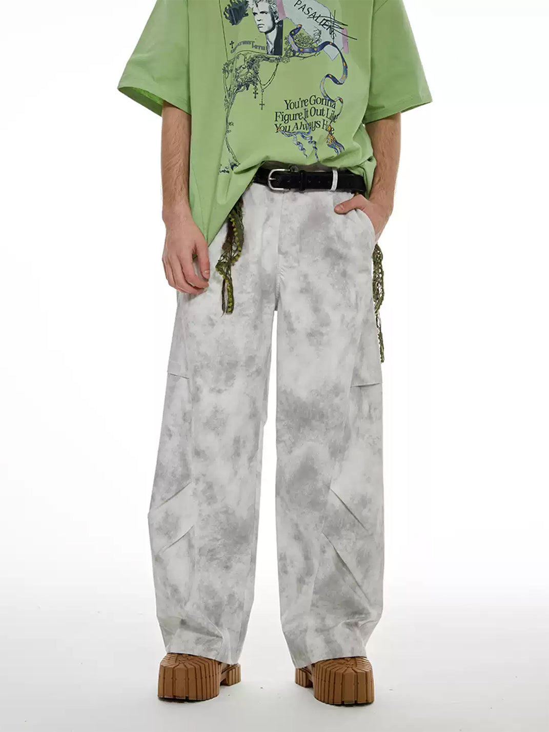 Mottled Gray Panelled Wide-Leg Cargo Trousers - product view 2