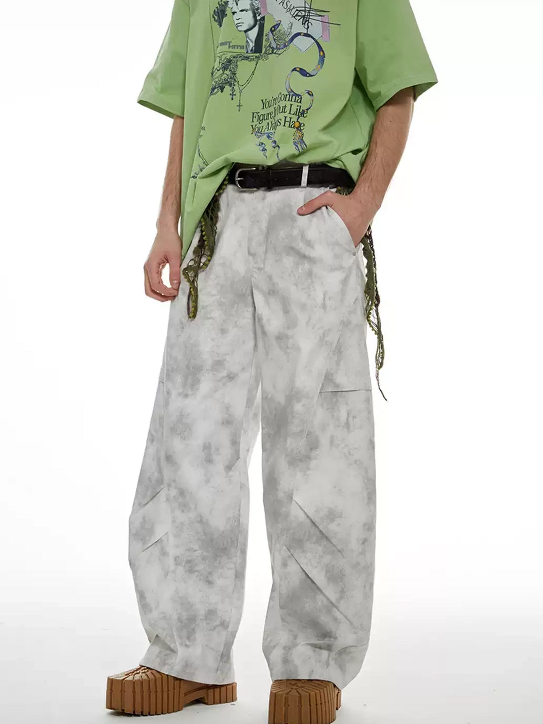 Mottled Gray Panelled Wide-Leg Cargo Trousers - product view 3