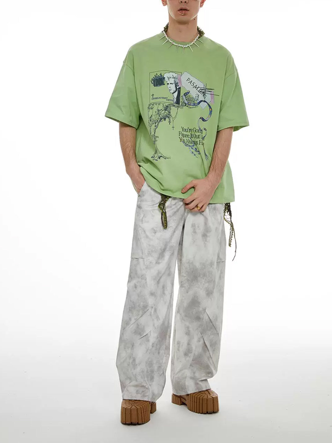 Mottled Gray Panelled Wide-Leg Cargo Trousers - product view 7