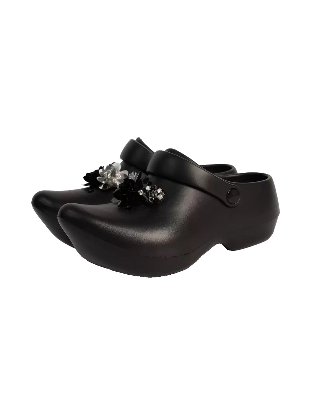 Rhinestone Charm Pointed Platform Clogs - 9