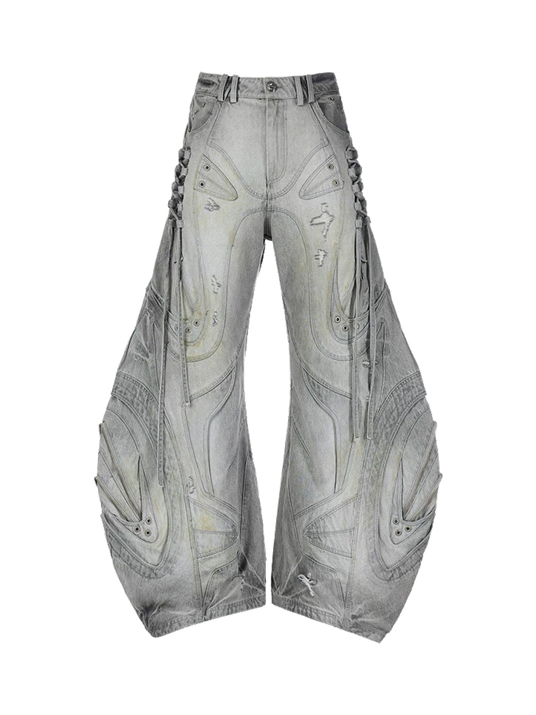 Sculpted Lace Up Patchwork Flare Jeans - view 1