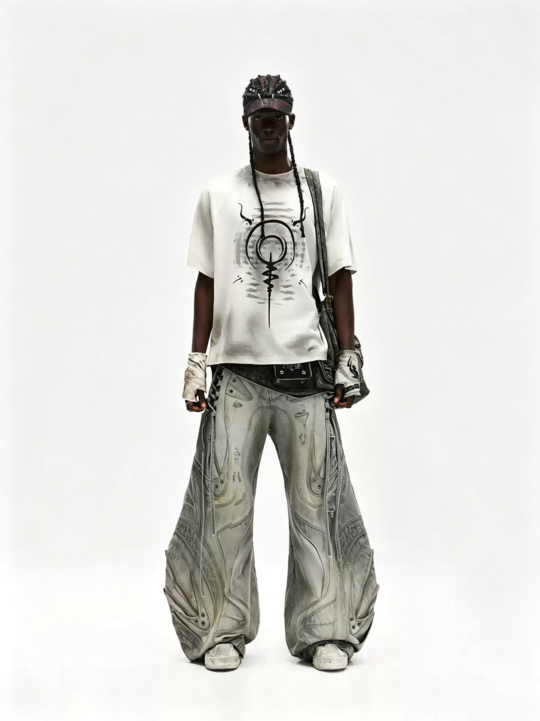 Sculpted Lace Up Patchwork Flare Jeans - view 4