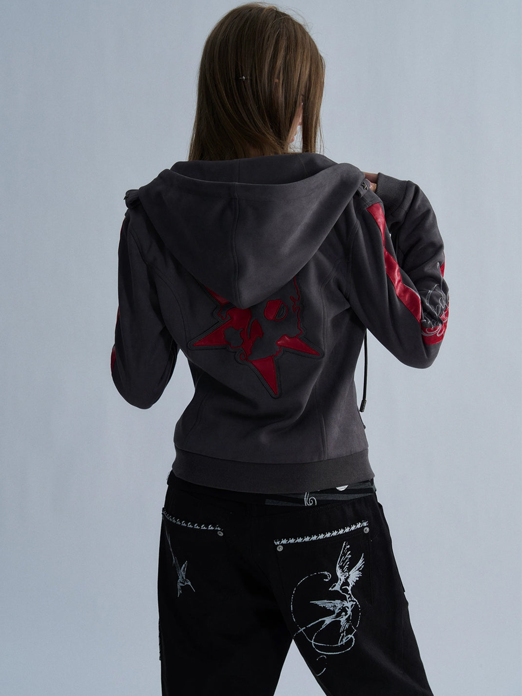 Red Stripe Studded Hooded Biker Jacket - product view 5