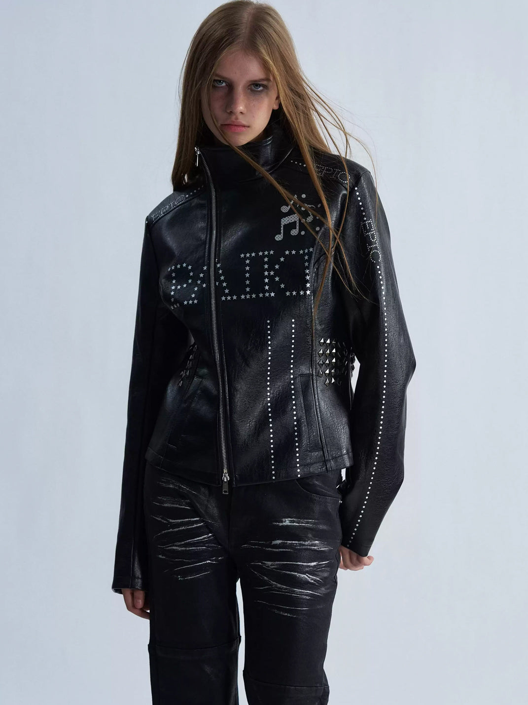 Musical Note Studded Cropped Zip Jacket - product view 6