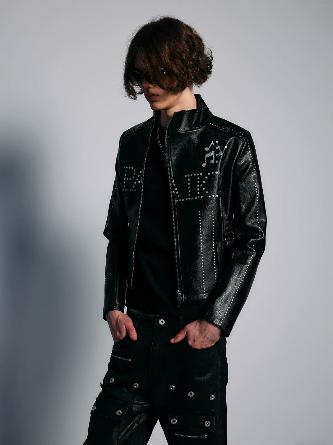 Musical Note Studded Cropped Zip Jacket - product view 7