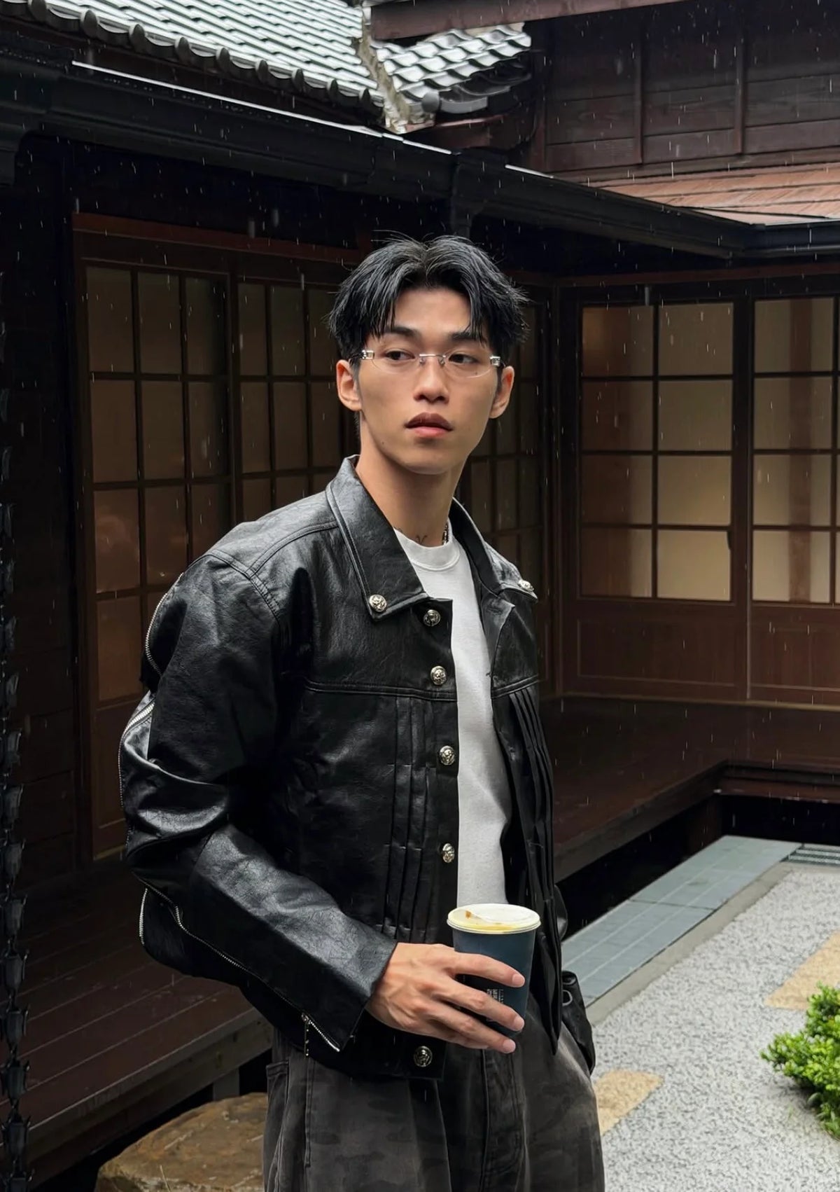 Black PU Jacket with Sleeve Zips - view 2