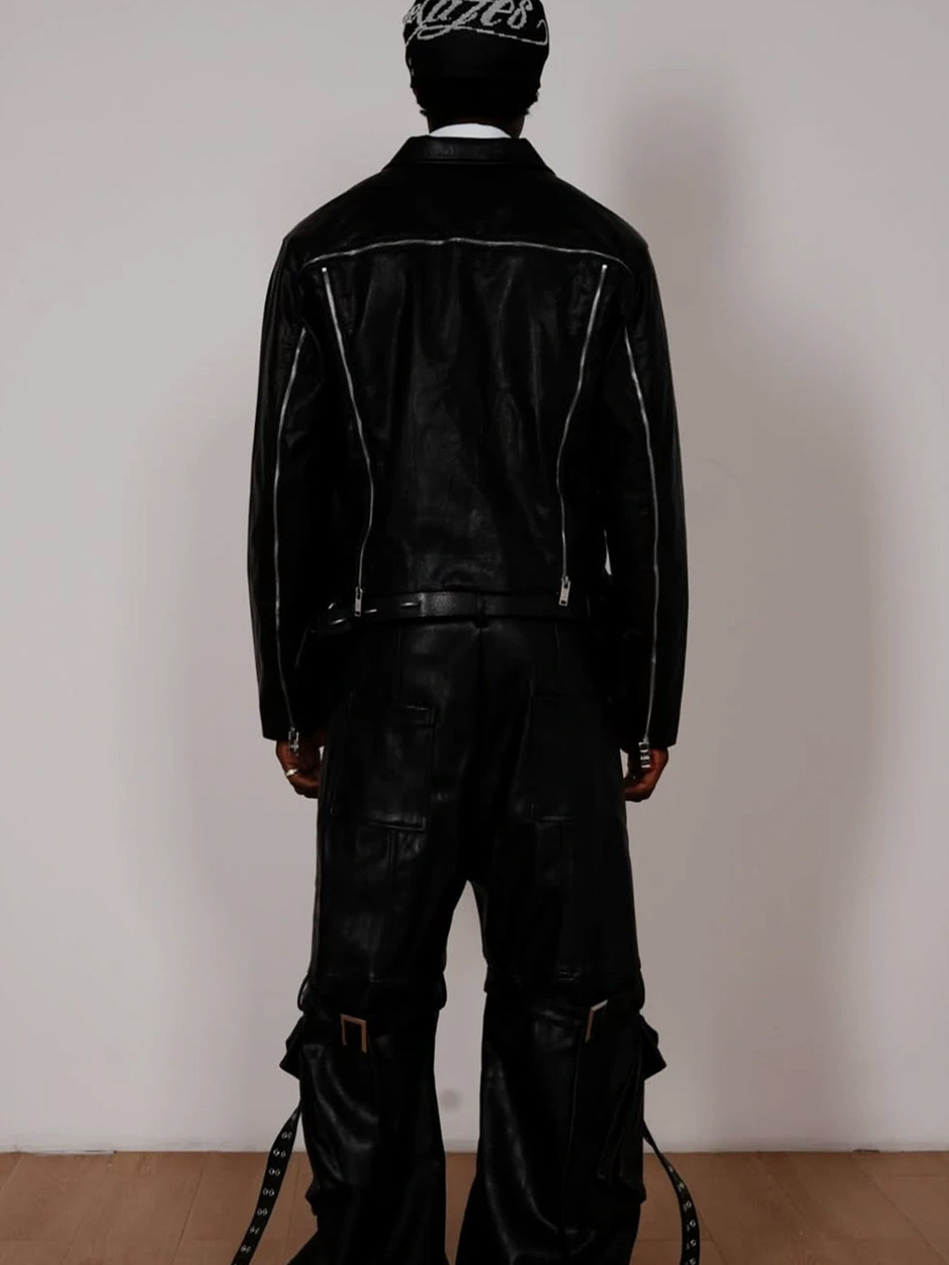 Black PU Jacket with Sleeve Zips - view 9