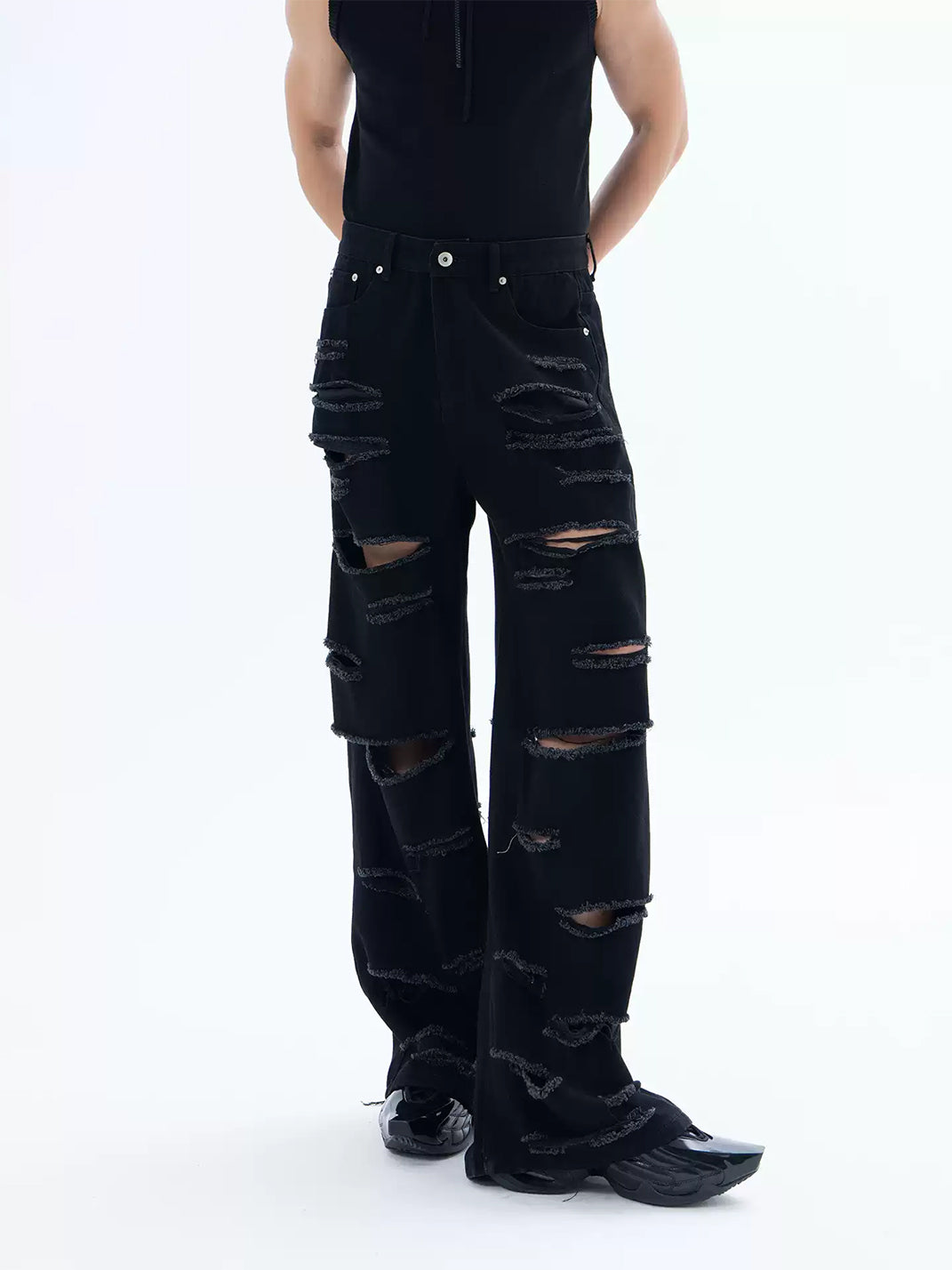 Raw Slash Black Wide Leg Jeans - product view 2