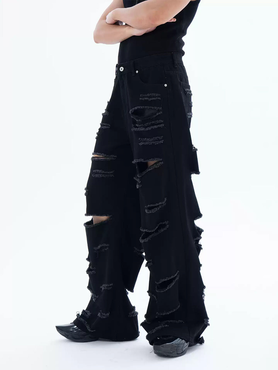 Raw Slash Black Wide Leg Jeans - product view 6