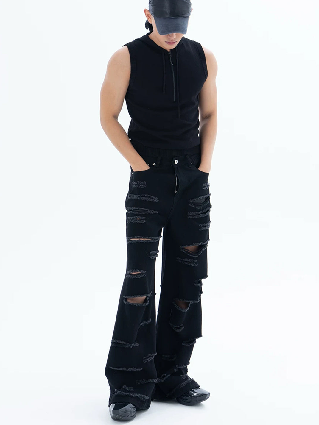 Raw Slash Black Wide Leg Jeans - product view 7