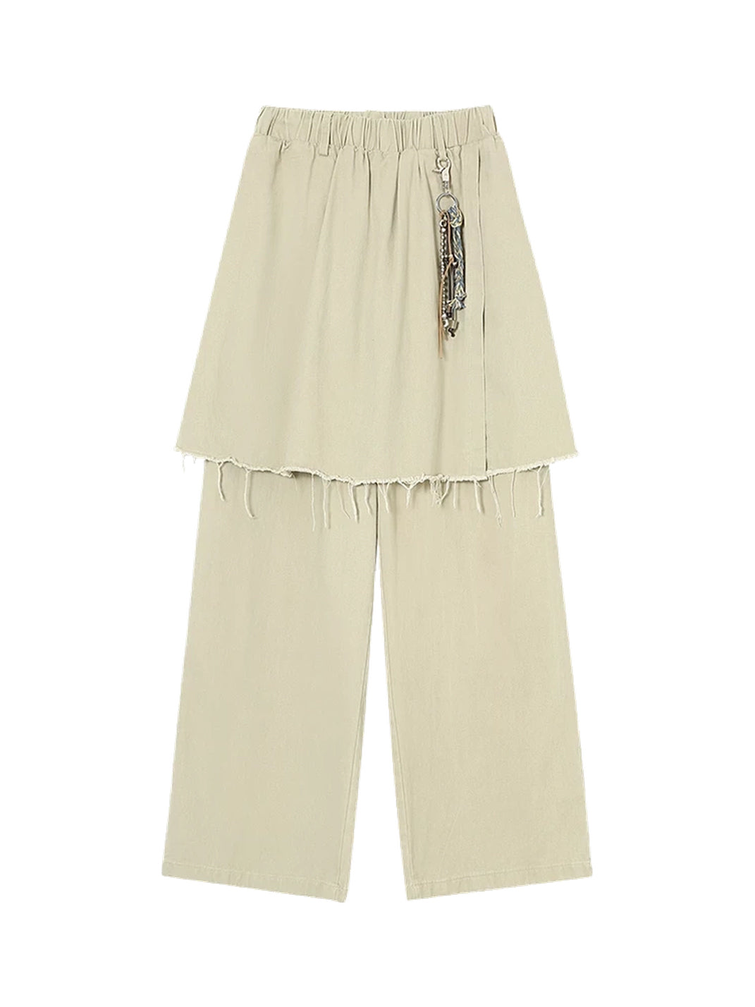 Raw Edge Overlay Cotton Wide Leg Pants - product view 1