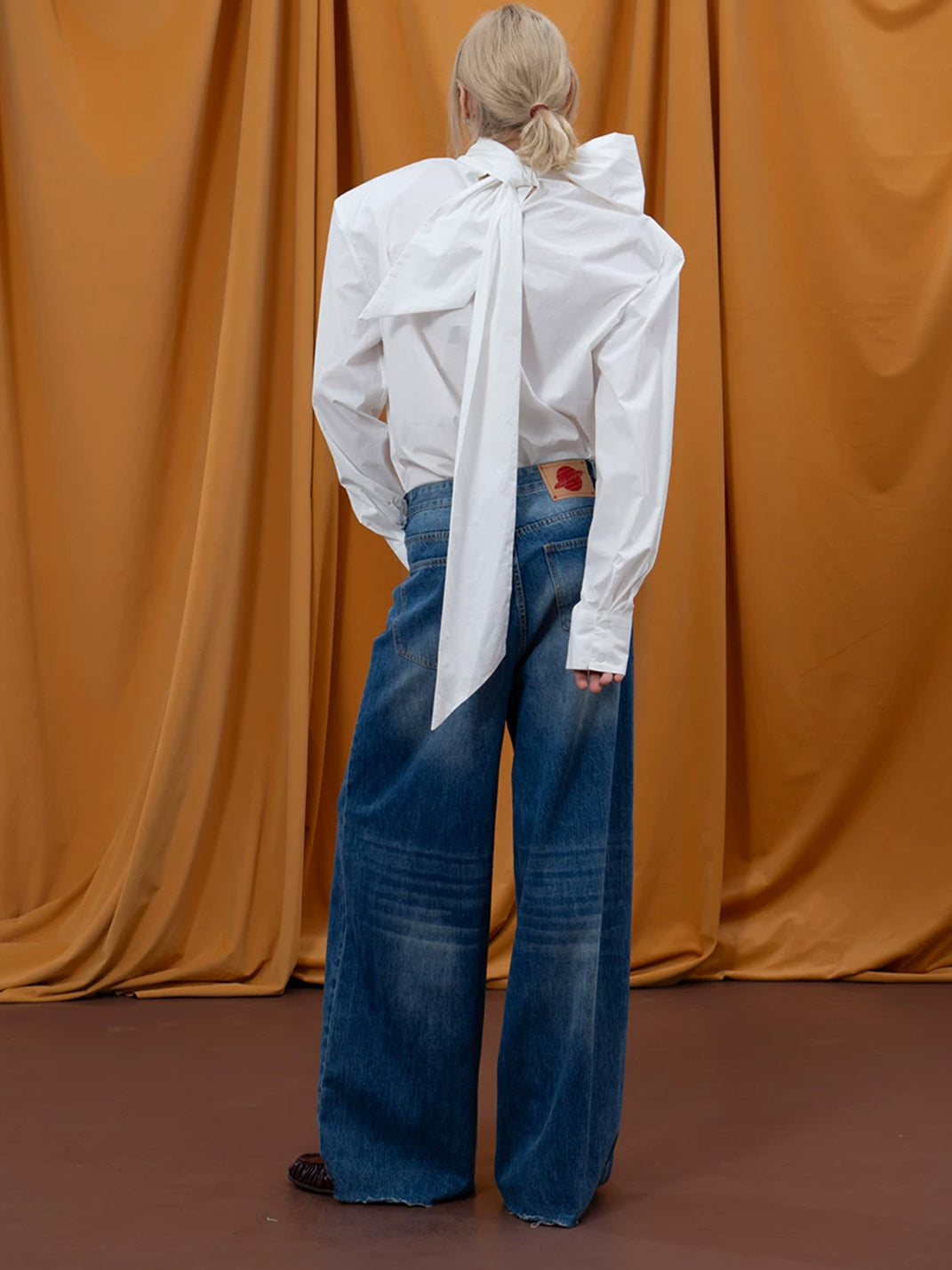Blue Knee Slit Frayed Hem Wide Jeans - view 7