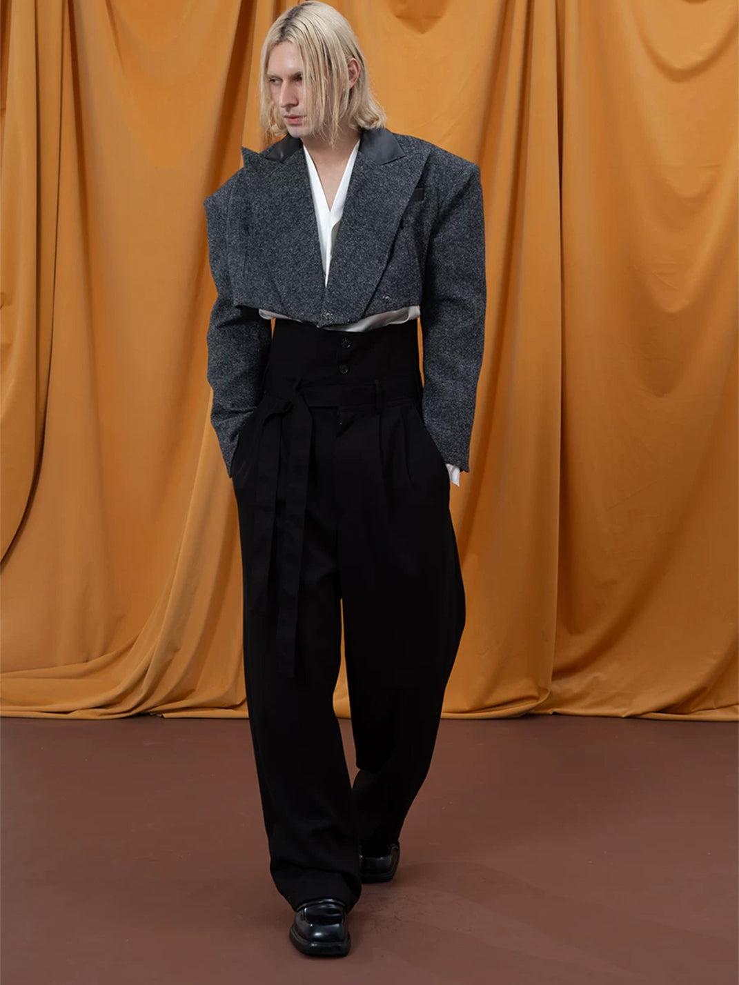 Foldover Waist Tie Belt Pleated Trousers - view 6