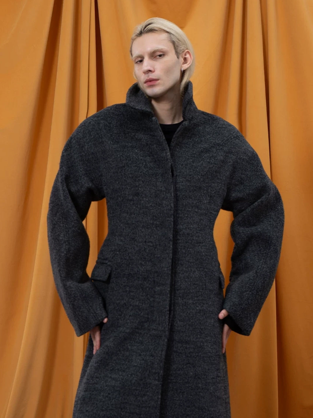 Textured Cocoon Button Front Long Coat - product view 3